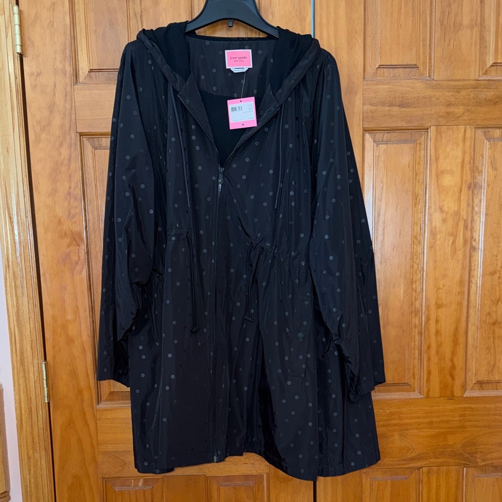Kate Spade Black Clover Polka Dot Anorak Poncho Rain Coat, Singin’ in the Rain